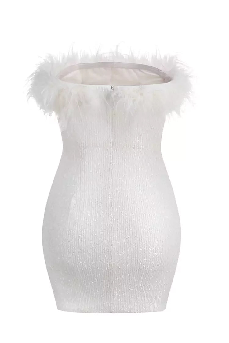 Strapless Feather Trim Sequin Bodycon Mini Dress 8