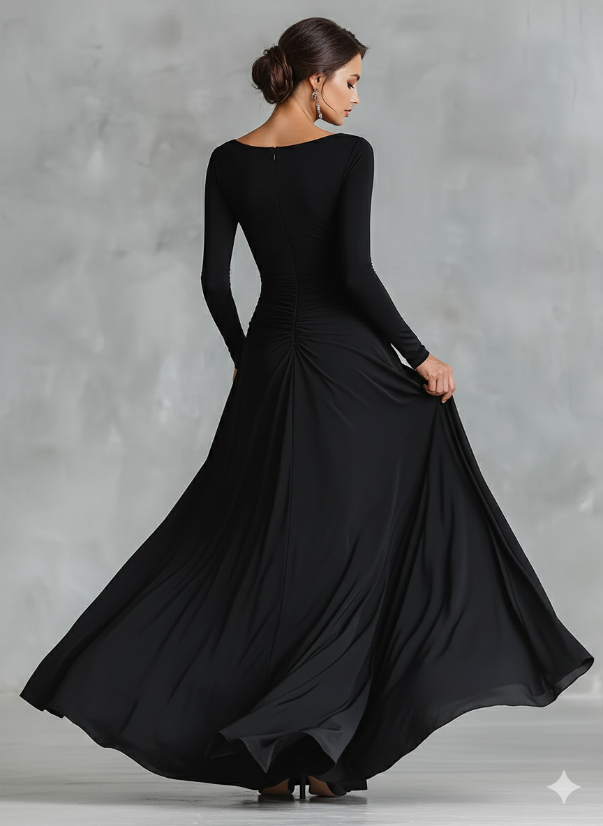 Boat Neck Long Sleeve Ruched Maxi Gown 3