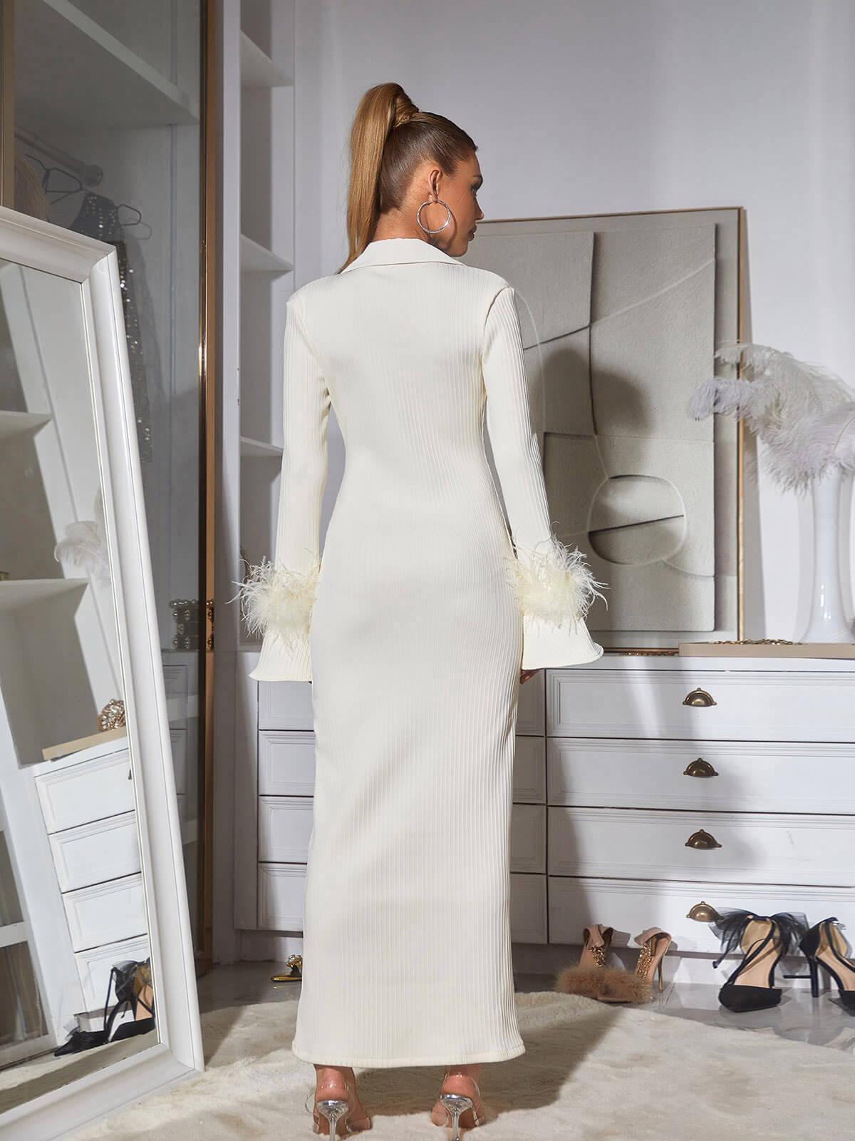 Ginger Long Sleeve Feather Bandage Dress 5