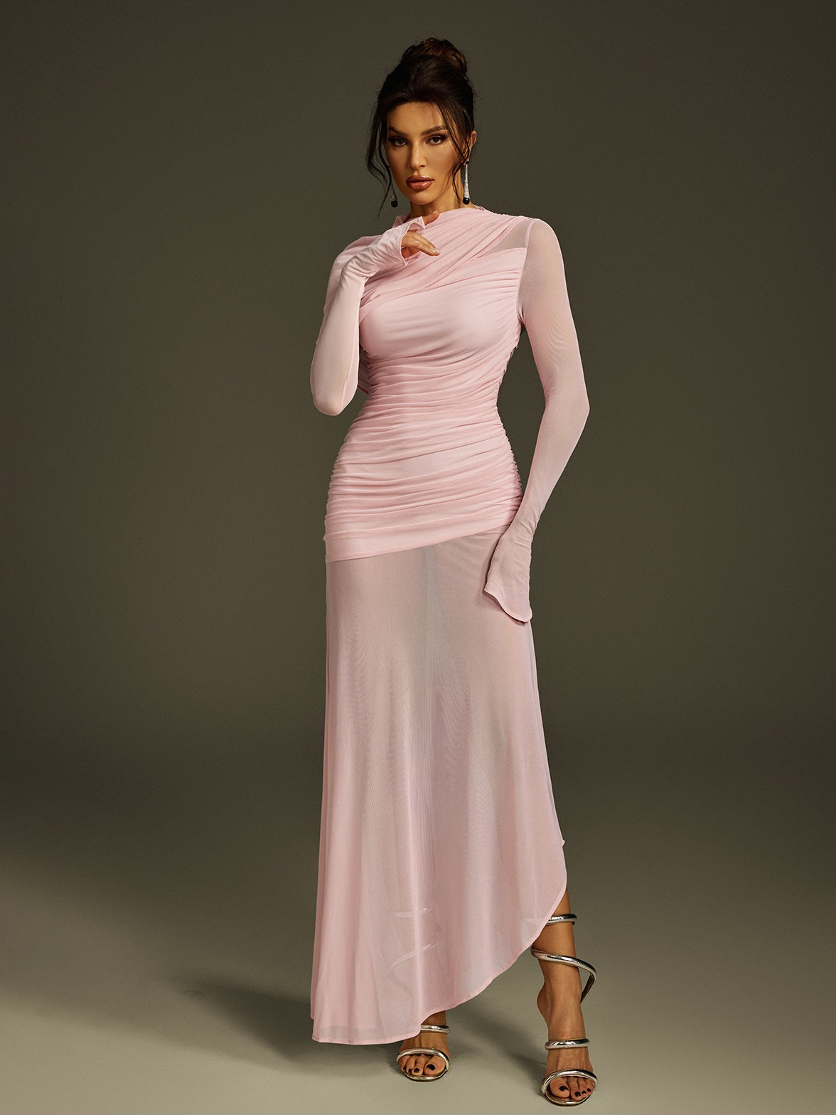 Long Sleeve Mesh Maxi Dress - View 4