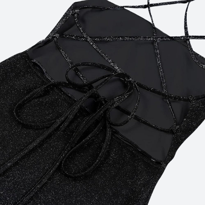 Glitter Spaghetti Strap Straight Neck Bodycon Mini Party Dress 9