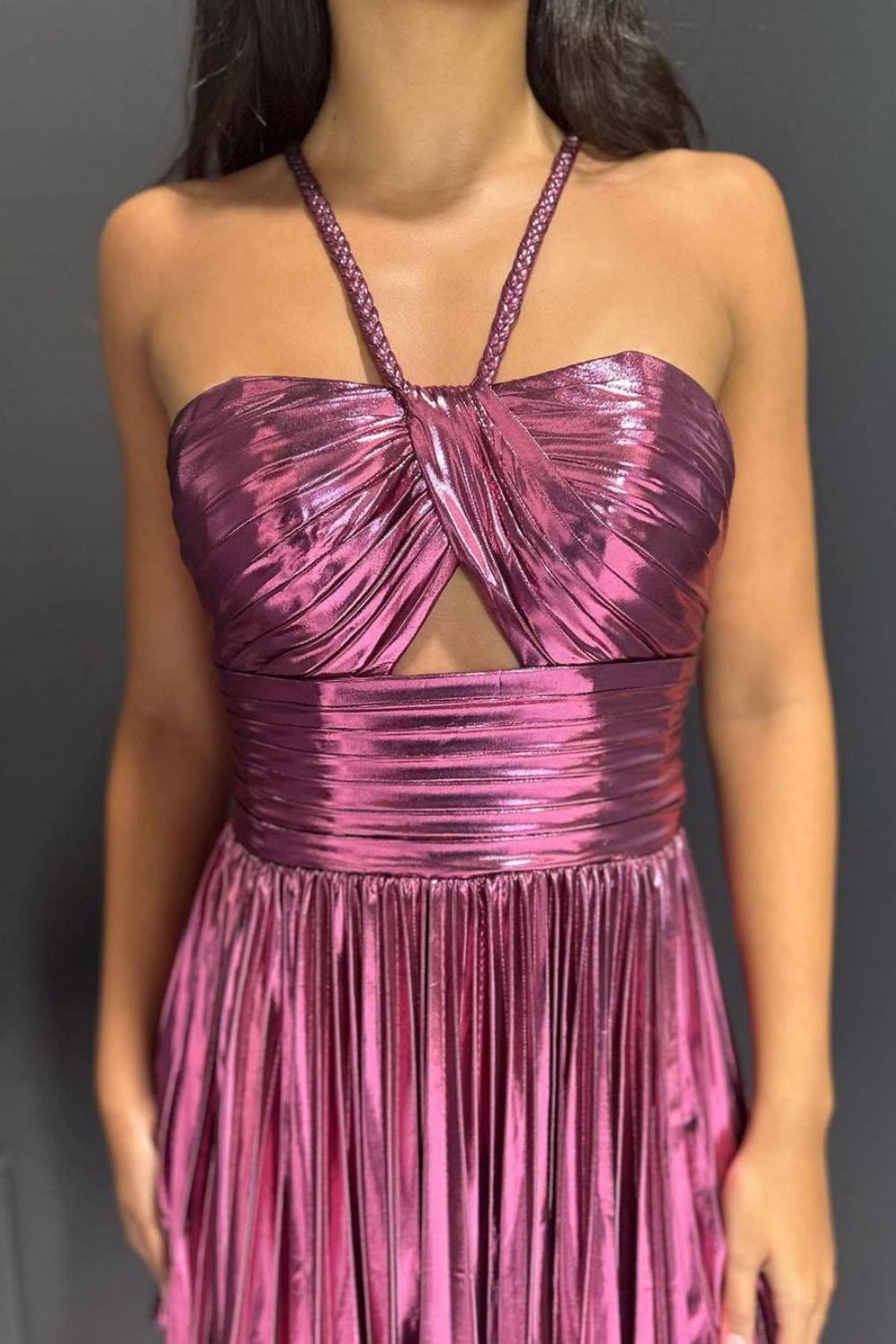 Gold A-Line Halter Neck Short Metallic Homecoming Dress