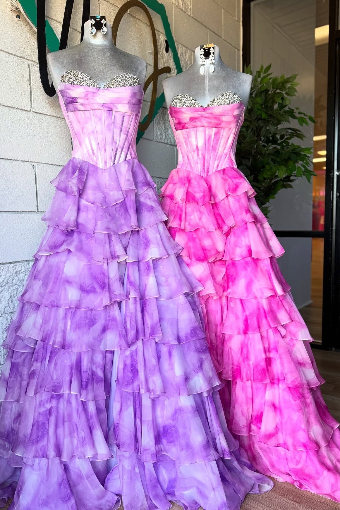 Gorgeous A Line Sweetheart Pink Printed Corset Prom Dress with Beading Ruffles