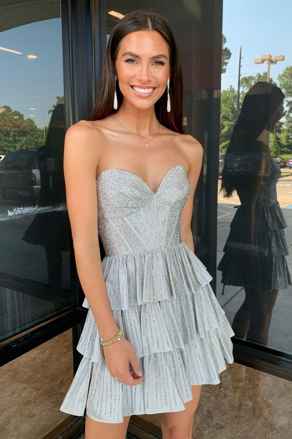 Gorgeous A-Line Sweetheart Short Tiered Beaded Homecoming Dress