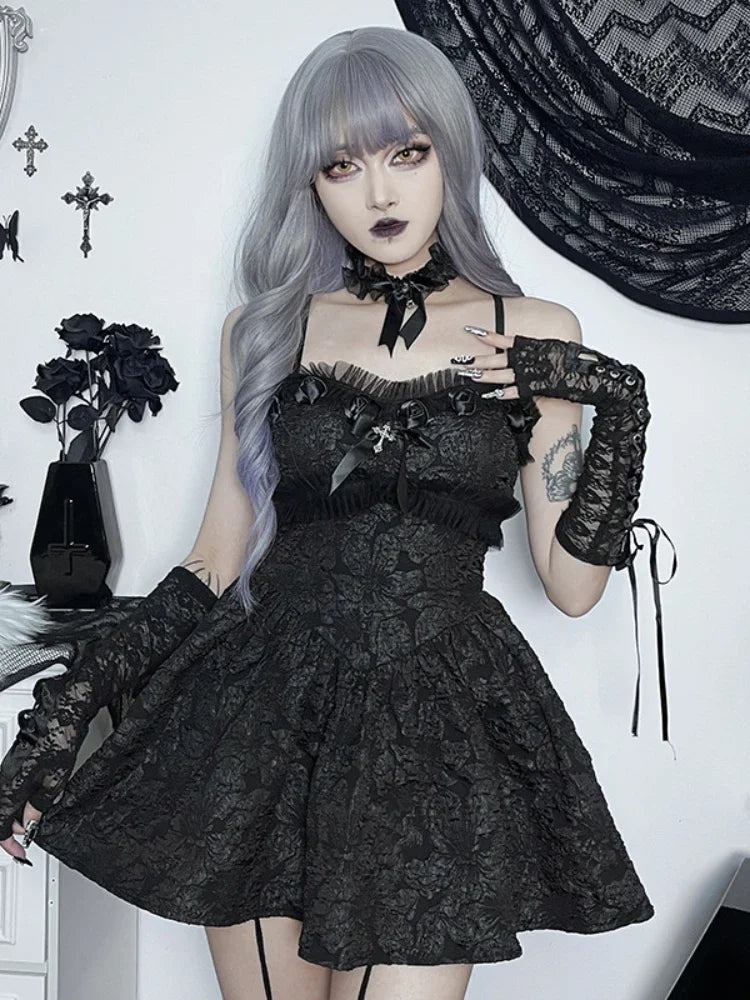 Lace Corset Spaghetti Strap Ruffle A-Line Mini Dress