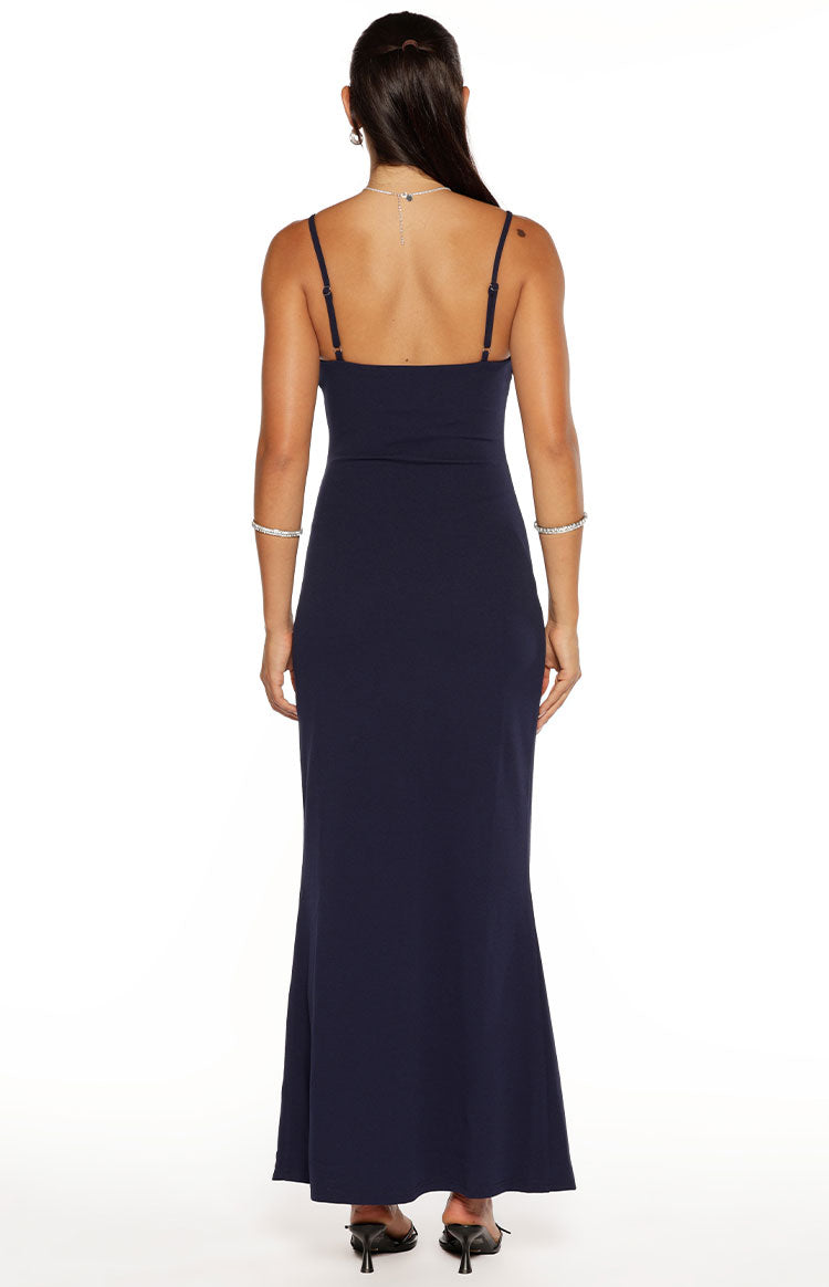 Straight Neck Spaghetti Strap High Split Bodycon Maxi Dress 6