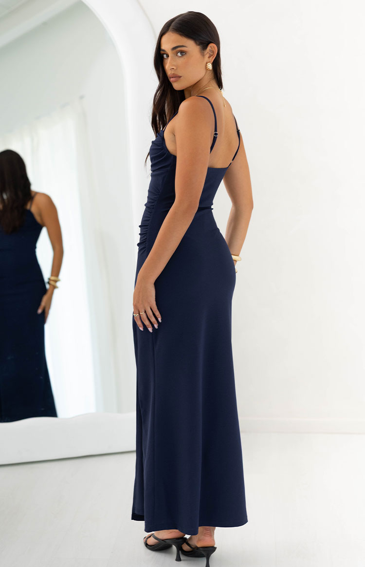 Straight Neck Spaghetti Strap High Split Bodycon Maxi Dress 4