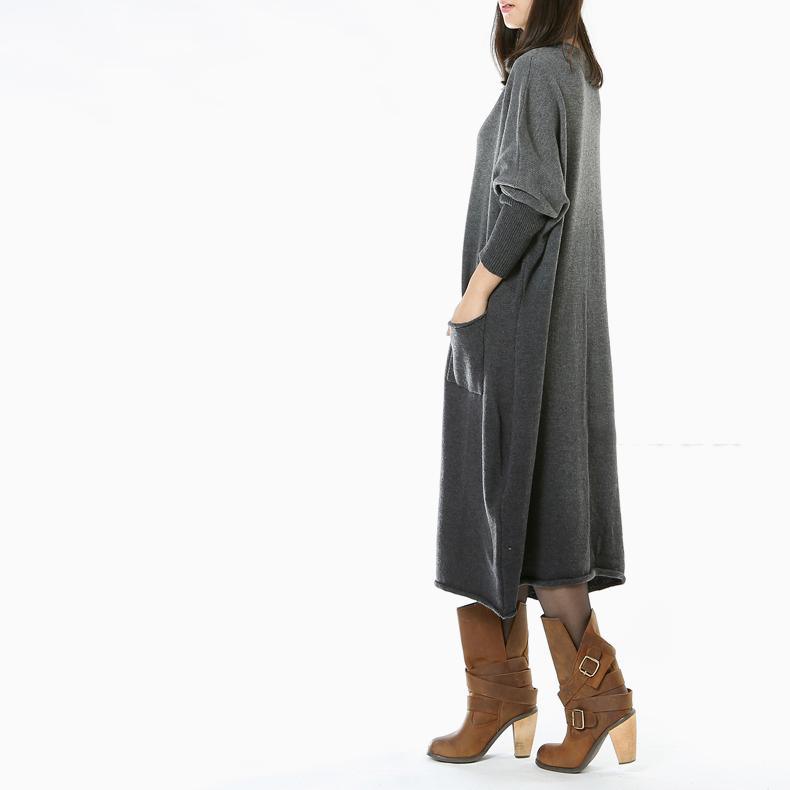 Gradient gray long sweater dresses maxi dress