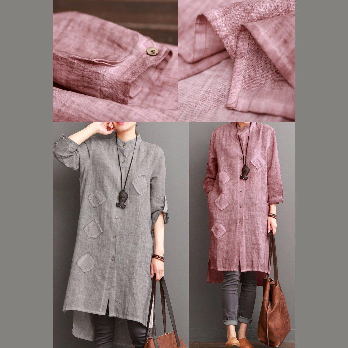 Gray cotton dress for summer pockets patchwork shirt sundress