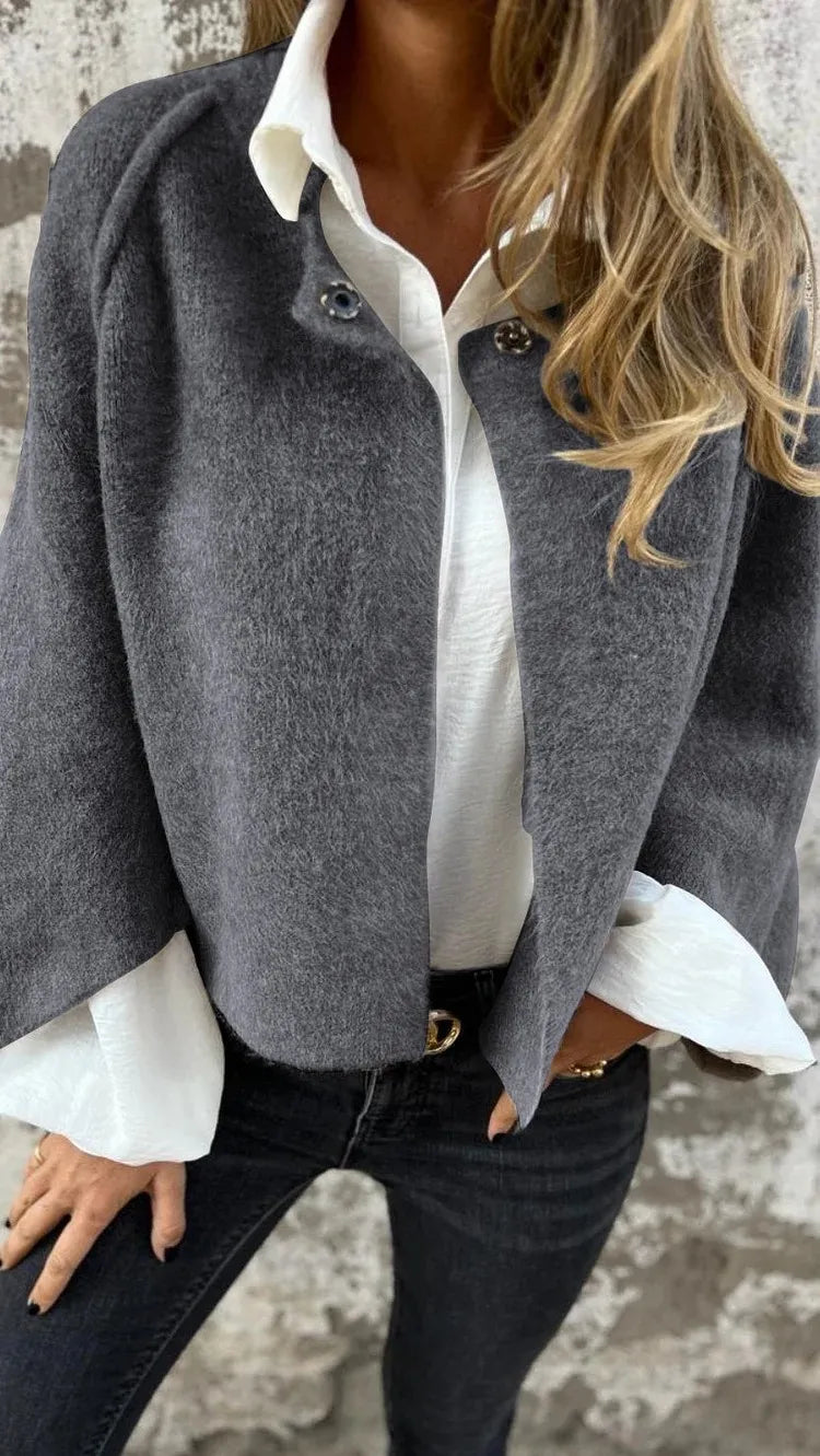Textured Collared Button Front Cropped Jacket