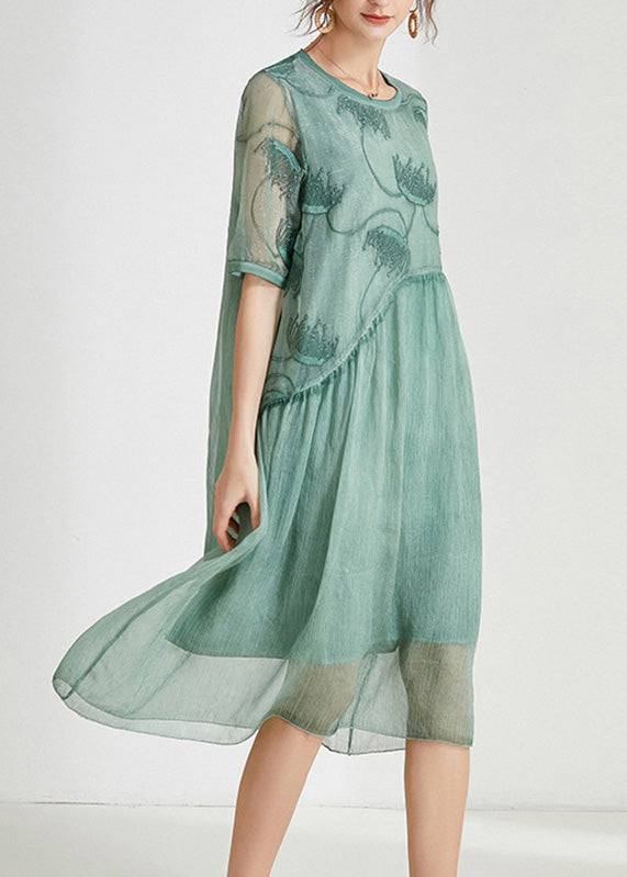 Green Patchwork Solid Chiffon Maxi Dress Summer - View 2