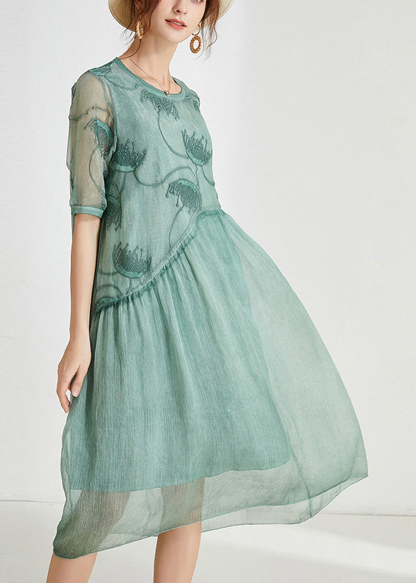 Green Patchwork Solid Chiffon Maxi Dress Summer - View 3