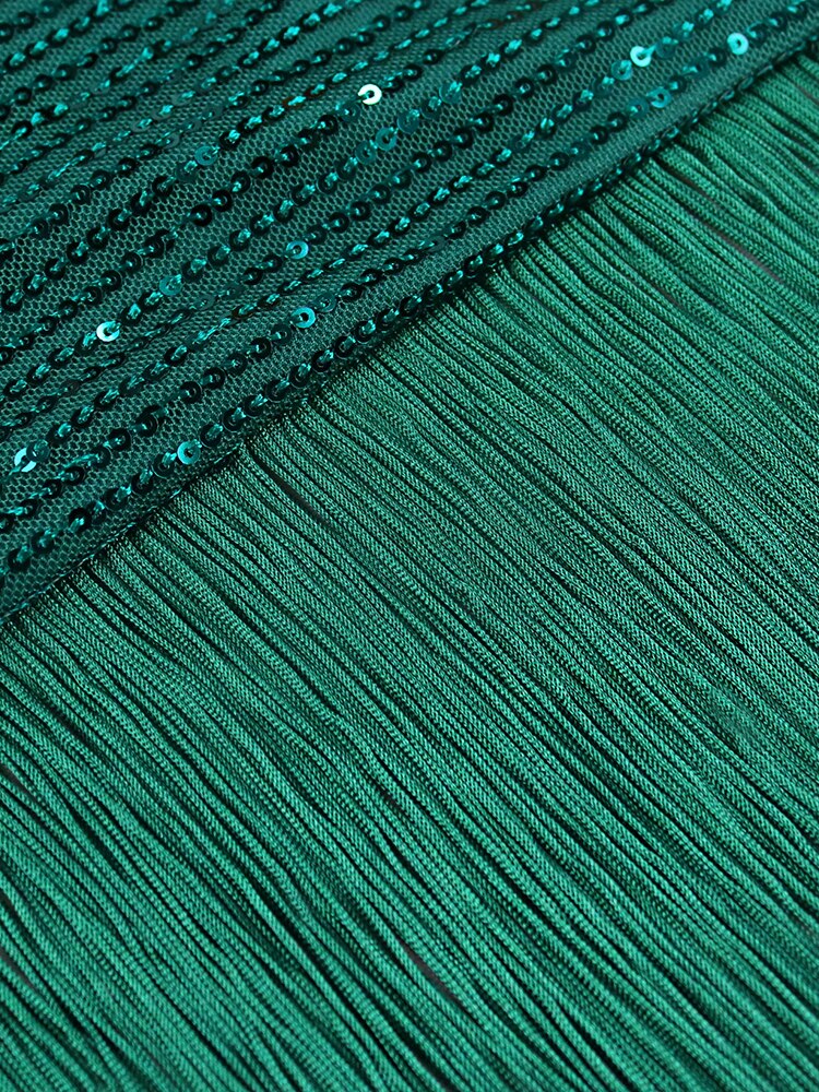 Sequin Sweetheart Short Sleeve Fringe Trim Bodycon Midi Dress