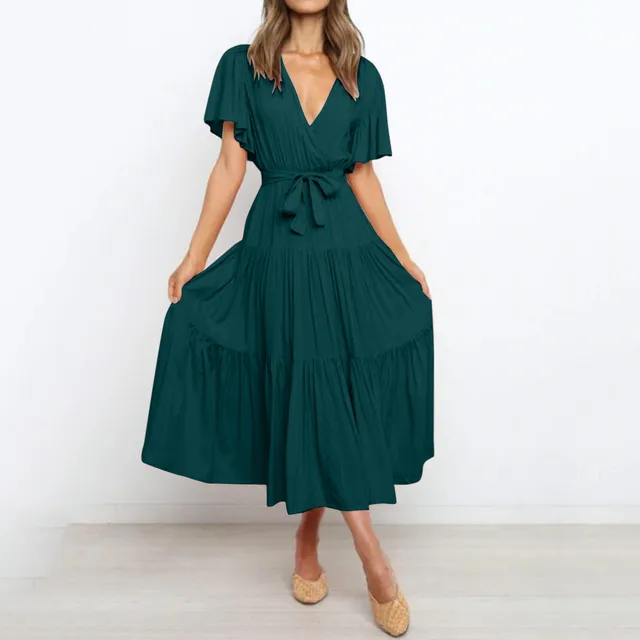 Cupaima Maxi Dress with a Deep V-neck for Women Timeless Daily Style