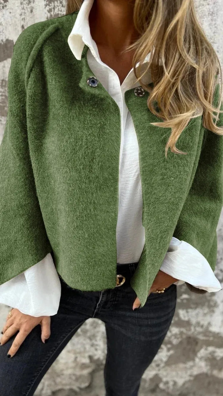 Textured Collared Button Front Cropped Jacket