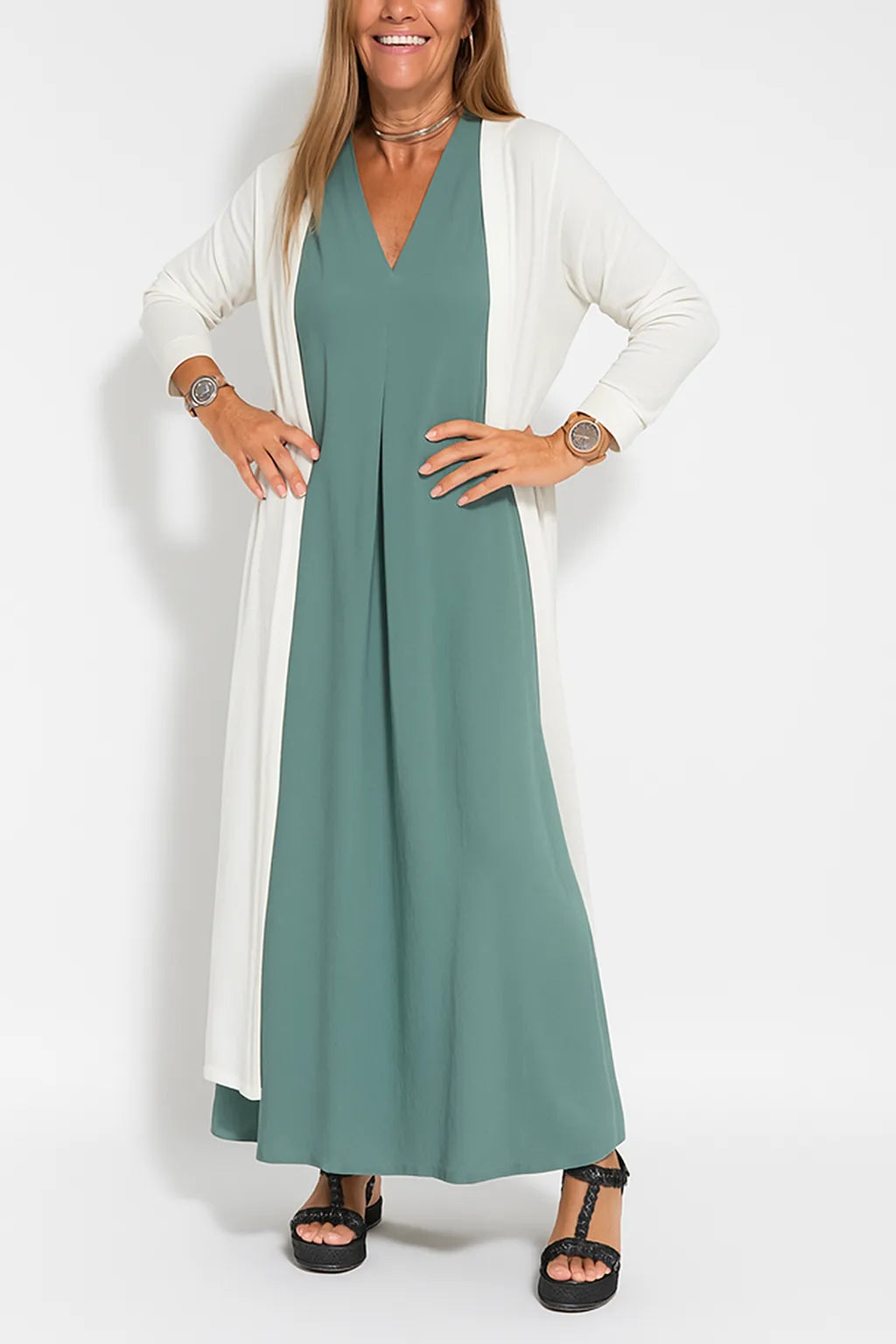Sleeveless Maxi Dress and Duster Cardigan Two Piece Set 20
