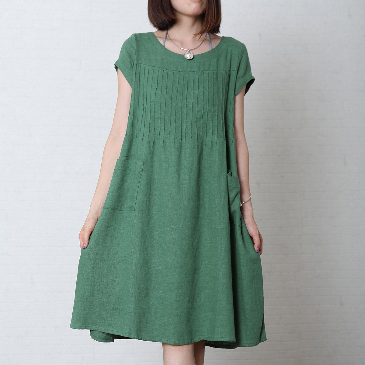 Green cotton sundress oversize summer linen maxi dress