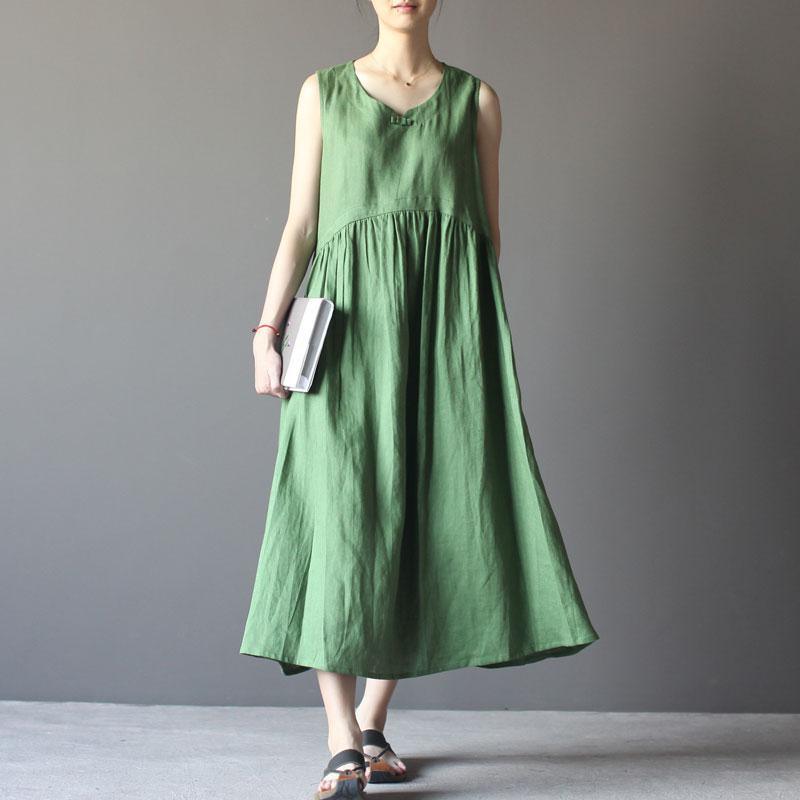 Green linen summer maxi dress sleeveless sundress