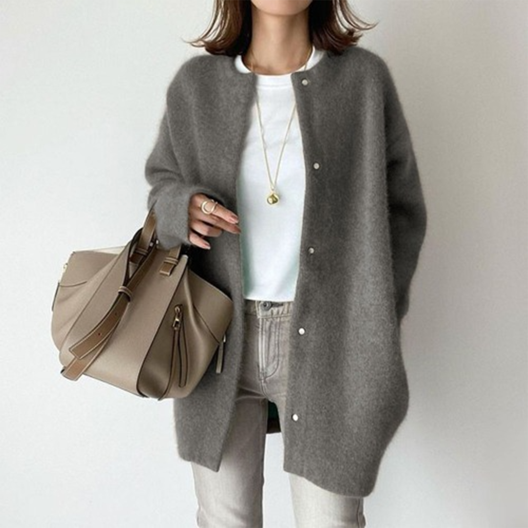 Crew Neck Button Front Oversized Knit Cardigan