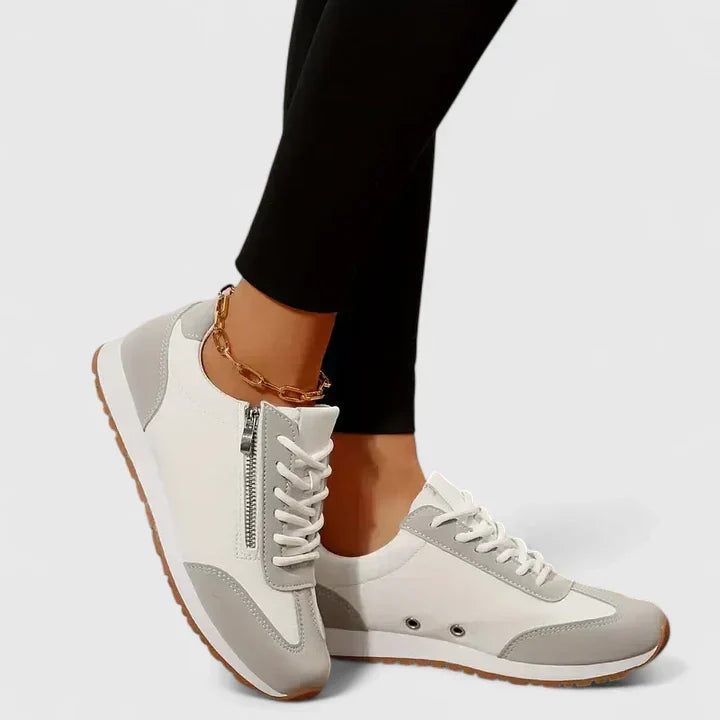 Two Tone Lace Up Side Zip Low Top Sneakers