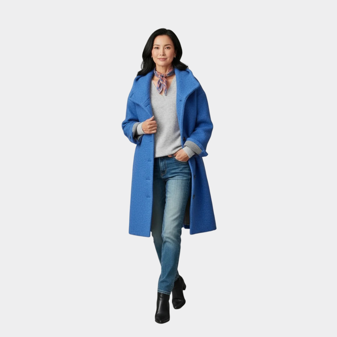 Hooded Button Front Longline Wool Look Coat