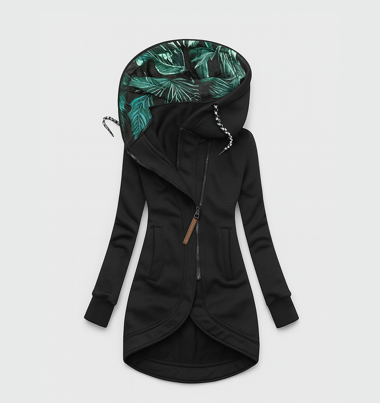 Hooded Asymmetric Zip High Low Longline Fleece Jacket