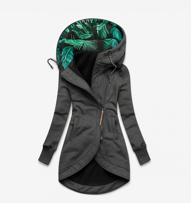 Hooded Asymmetric Zip Front Pocket Longline Jacket