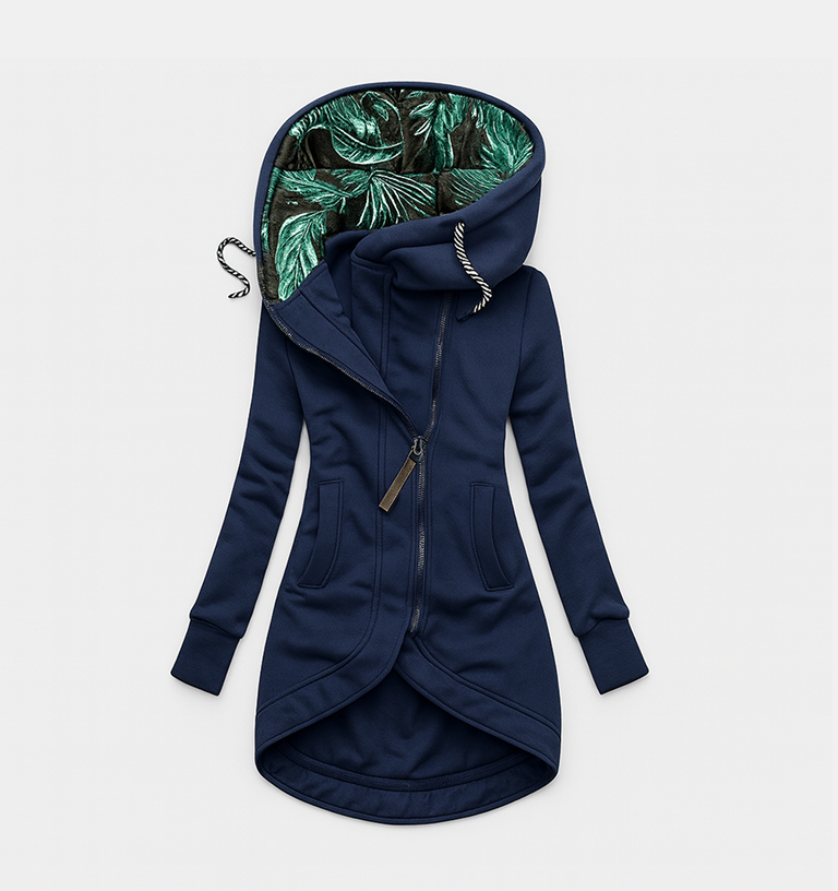 Hooded Asymmetric Zip High Low Longline Fleece Jacket
