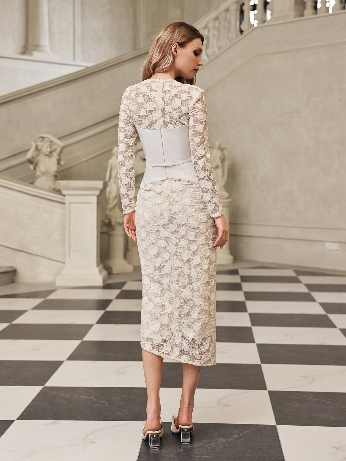 V Neck Lace Midi Dress - View 6