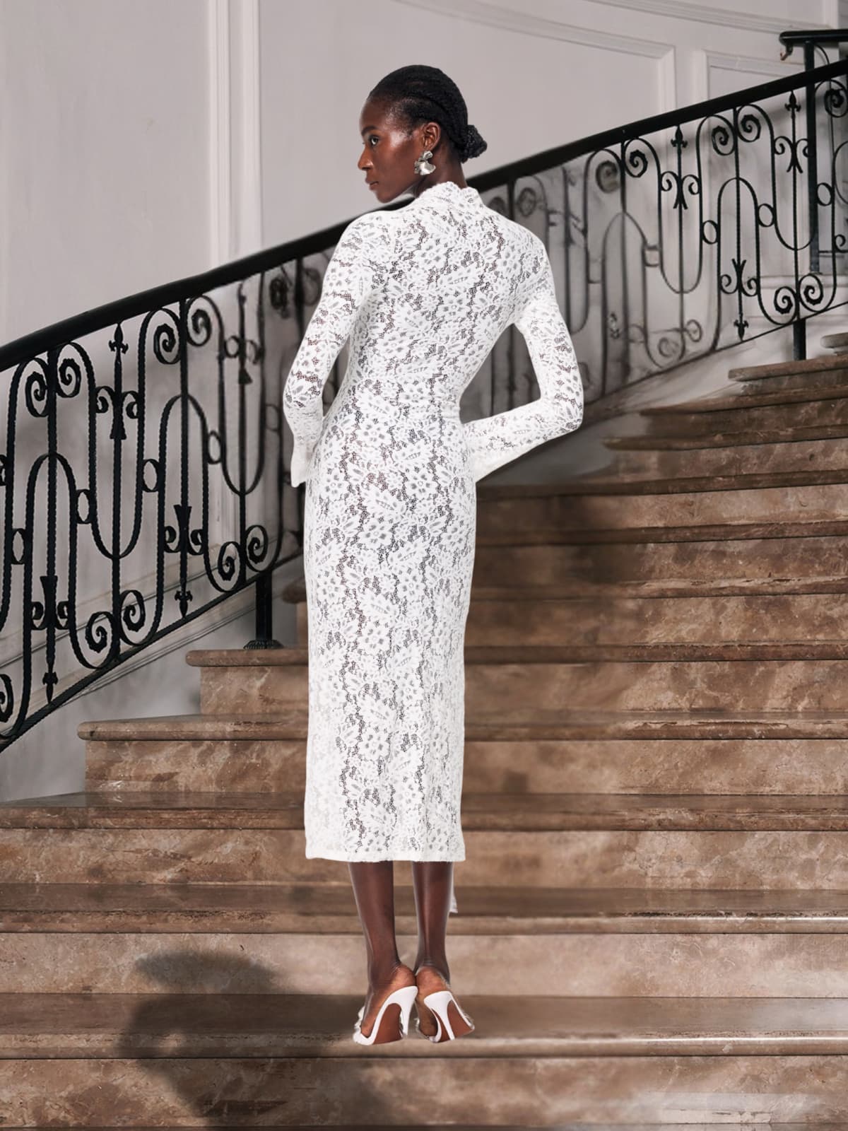 Lace Up Split Lace Midi Dress - View 6