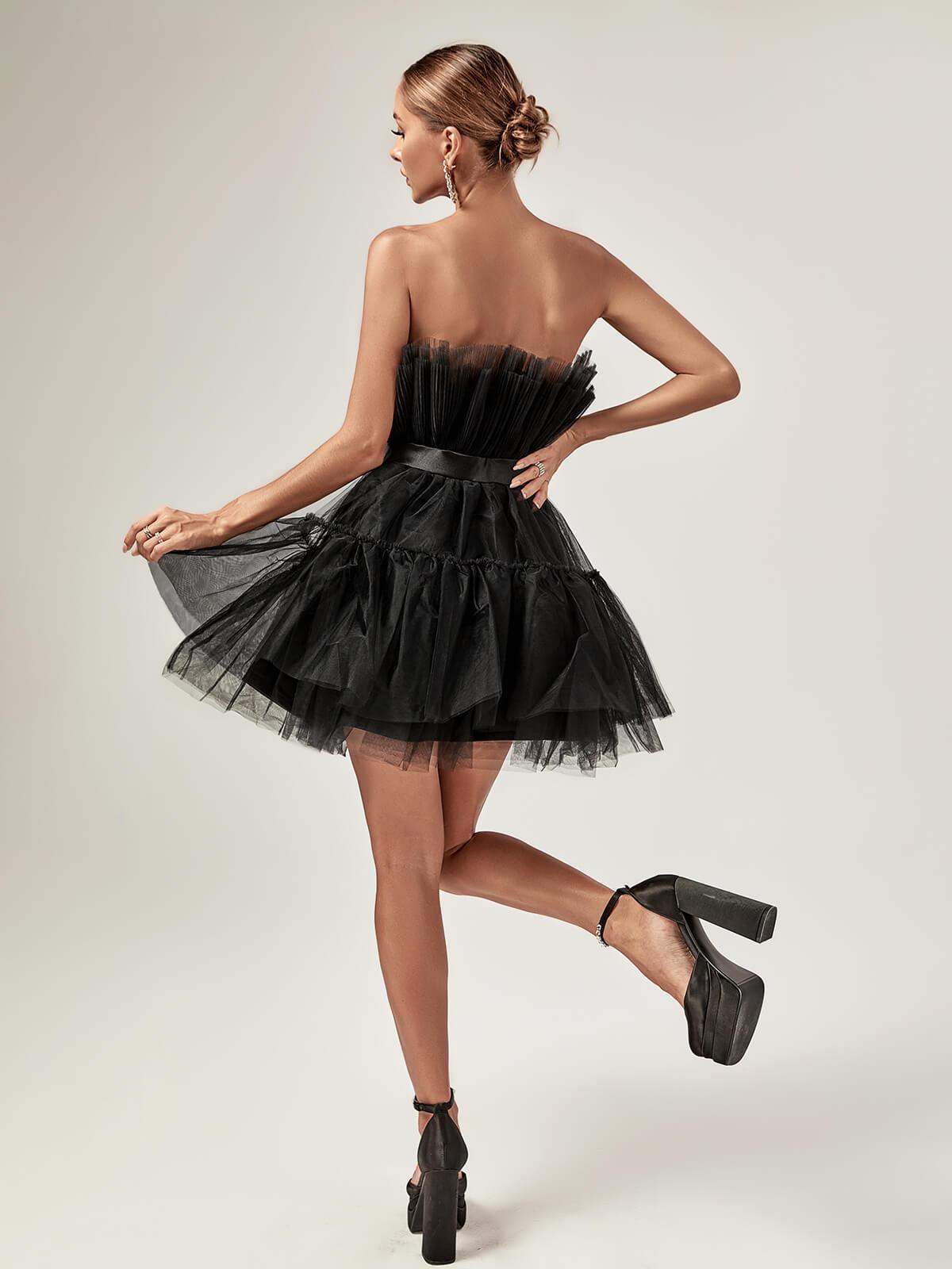 Guinevere Strapless Mesh Mini Dress In Black 5
