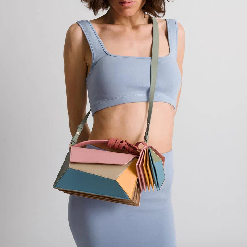 Color Block Top Handle Structured Shoulder Bag
