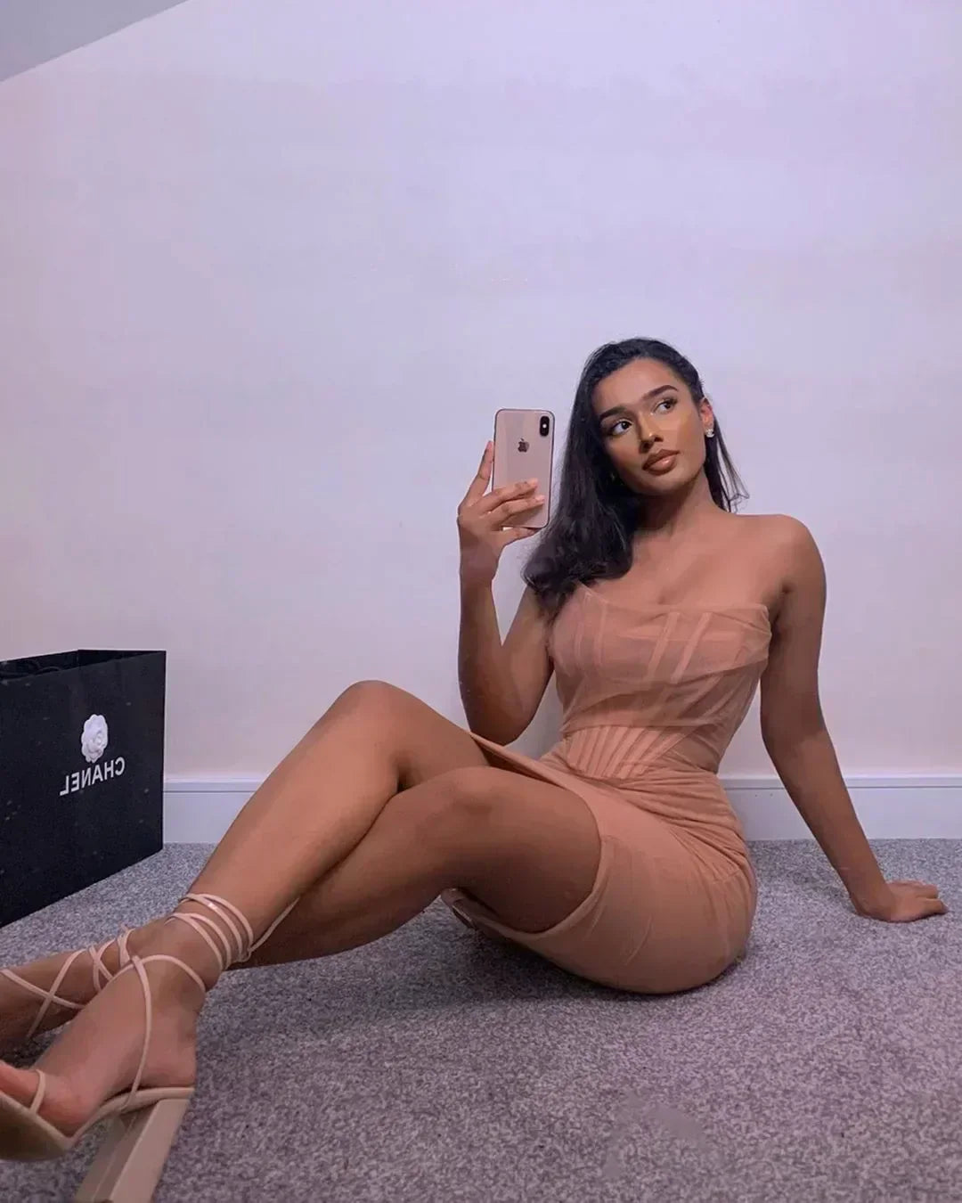 Mesh Strapless Corset Ruched Bodycon Mini Dress