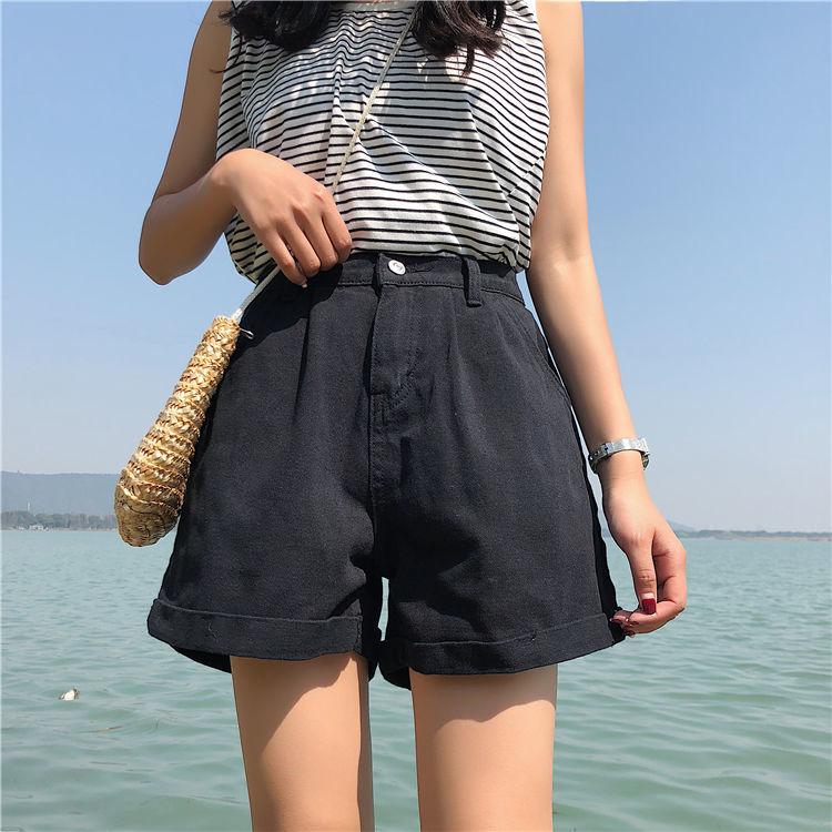 Distressed High Waist Women’s Denim Vintage Korean Shorts Summer 1756 Black / S