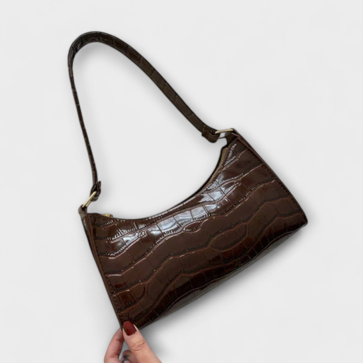 Croc Embossed Patent Baguette Shoulder Bag