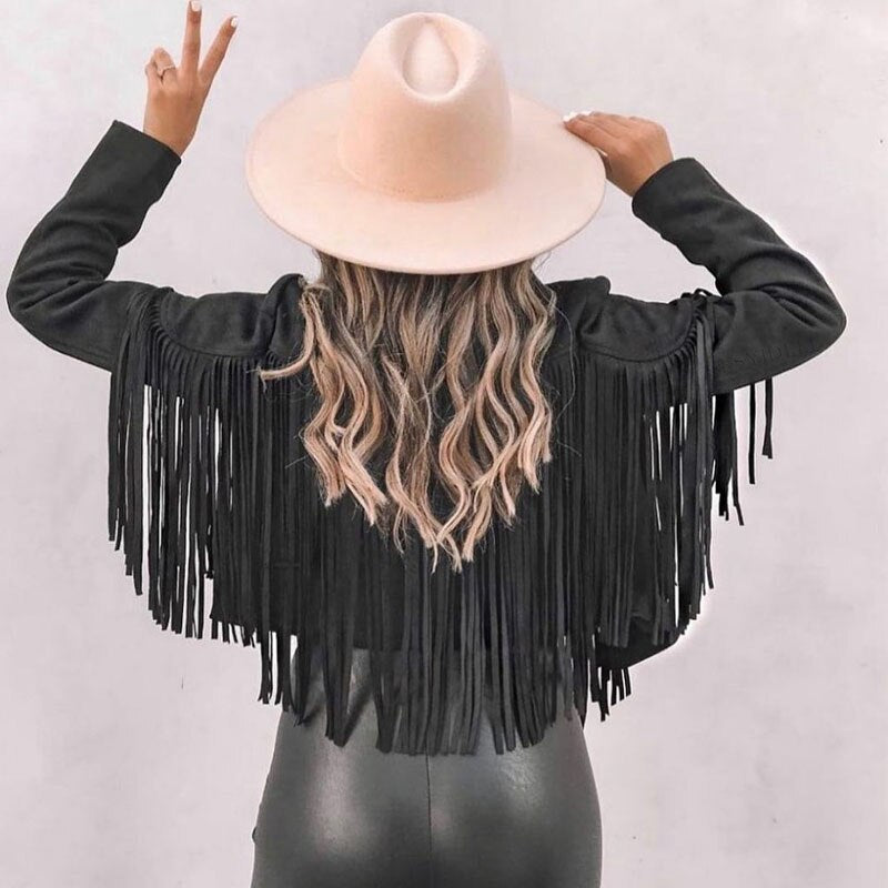Fringe Lapel Cropped Suede Jacket