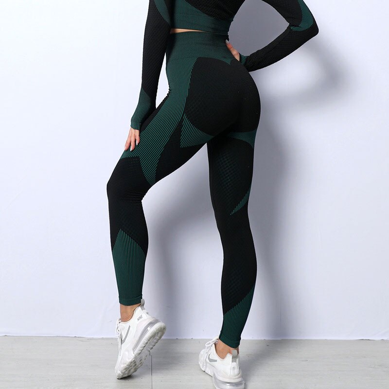 Mojoyce Sports Leggings Women Fitness Yoga Pants Workout Seamless Pants Push Up Running Tights High Waist Striped Legging