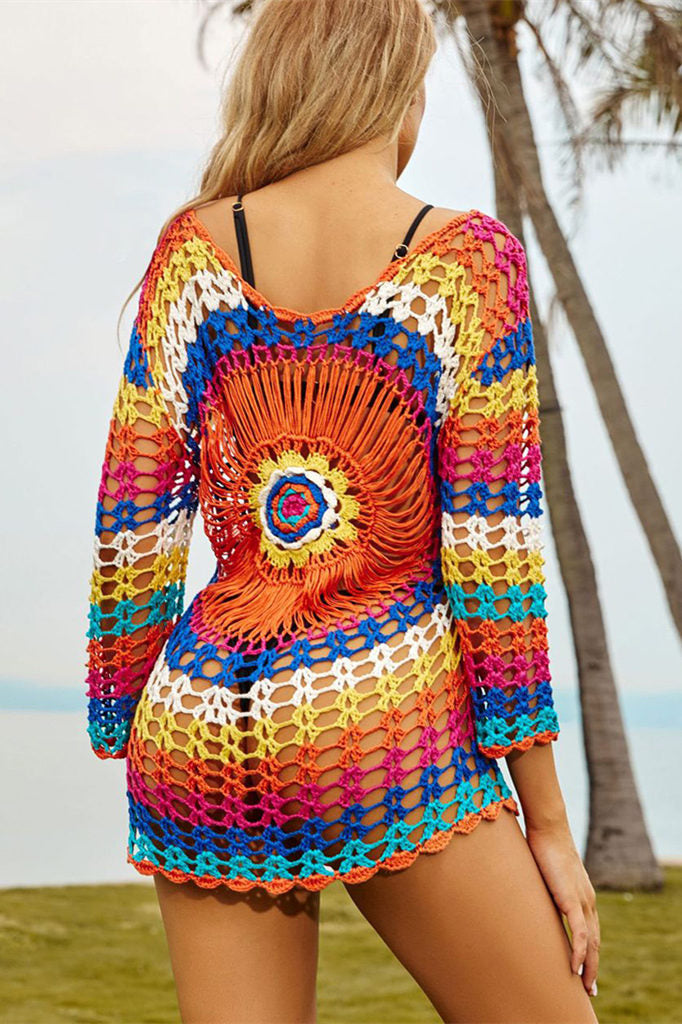 Colorful Knitted Cover Up Beach Dress
