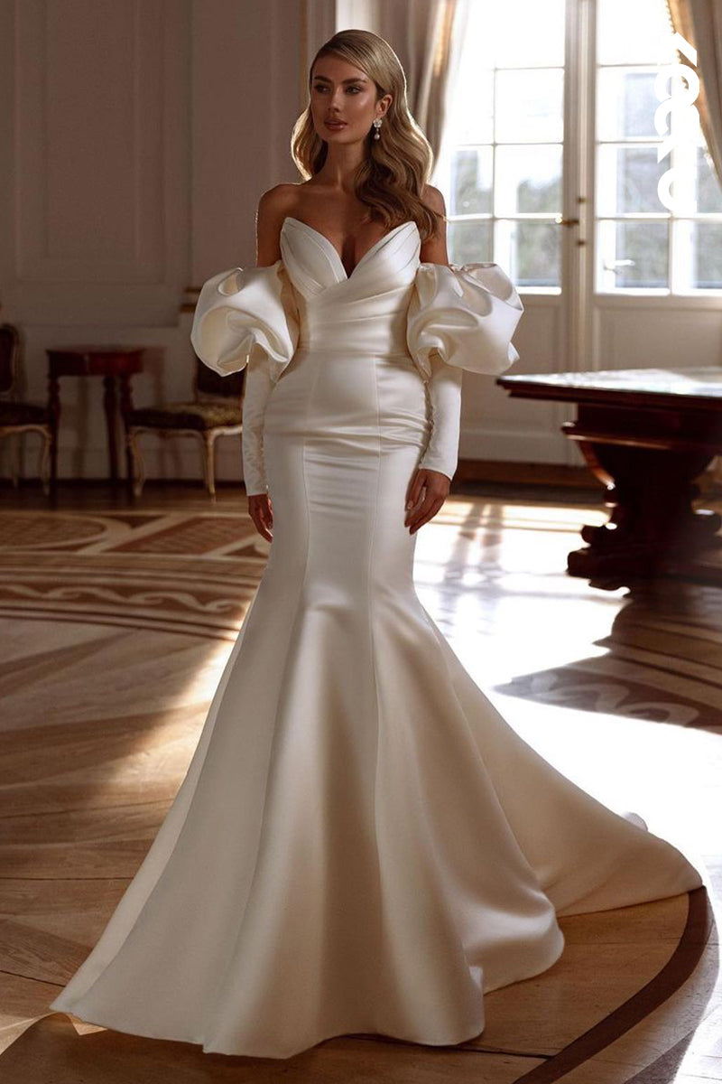 K1904 - Couture & Ornate V-Neck Half Sleeves Mermaid Wedding Dress