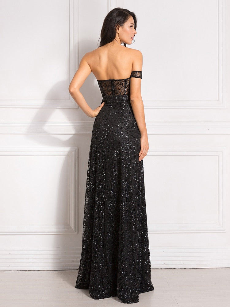 Bling Bling Glitters Floor Length Split Party Dress Backless Long Black Dress 11