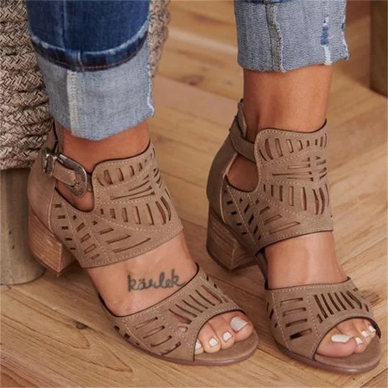 Buckle Peep Toe Hollow Out Shoes