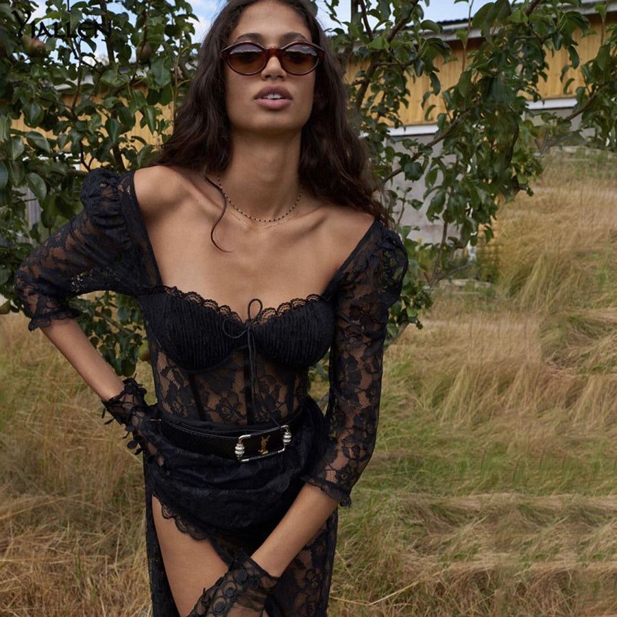 In Her Prime Lace High Slit Maxi Dress - View 5
