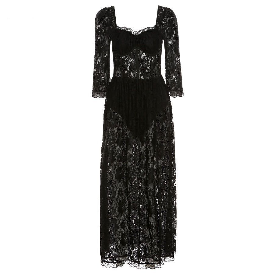 In Her Prime Lace High Slit Maxi Dress - View 8