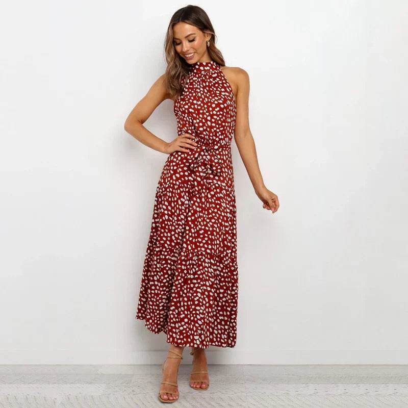 Soledad Effortless Lavish Dotted Halterneck Dress Statement Occasion Edit