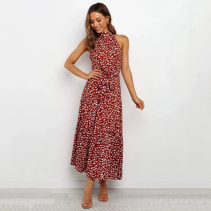 Halter Neck Polka Dot A-Line Mini Dress