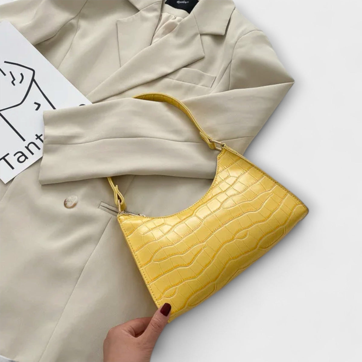 Croc Embossed Patent Baguette Shoulder Bag