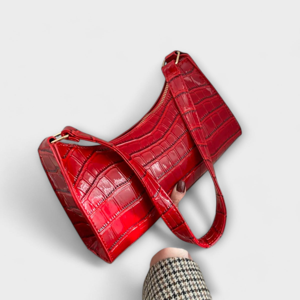 Croc Embossed Patent Baguette Shoulder Bag