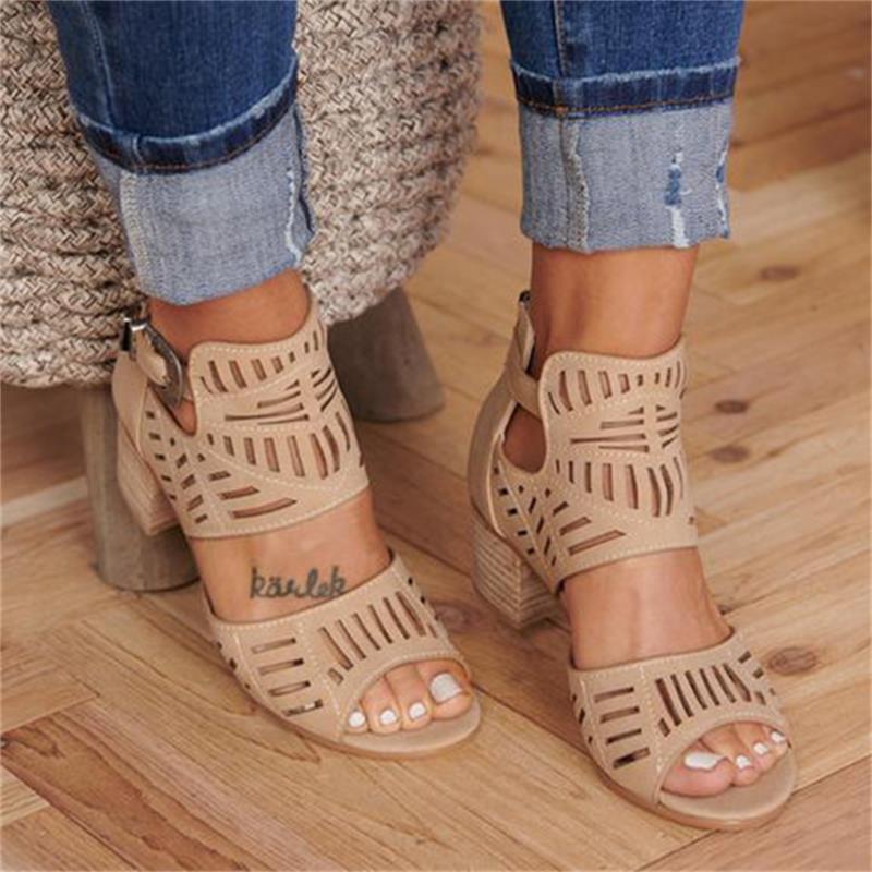 Buckle Peep Toe Hollow Out Shoes