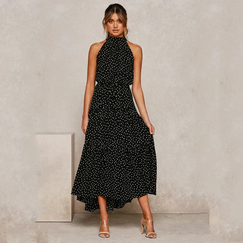 Soledad Effortless Lavish Dotted Halterneck Dress Statement Occasion Edit