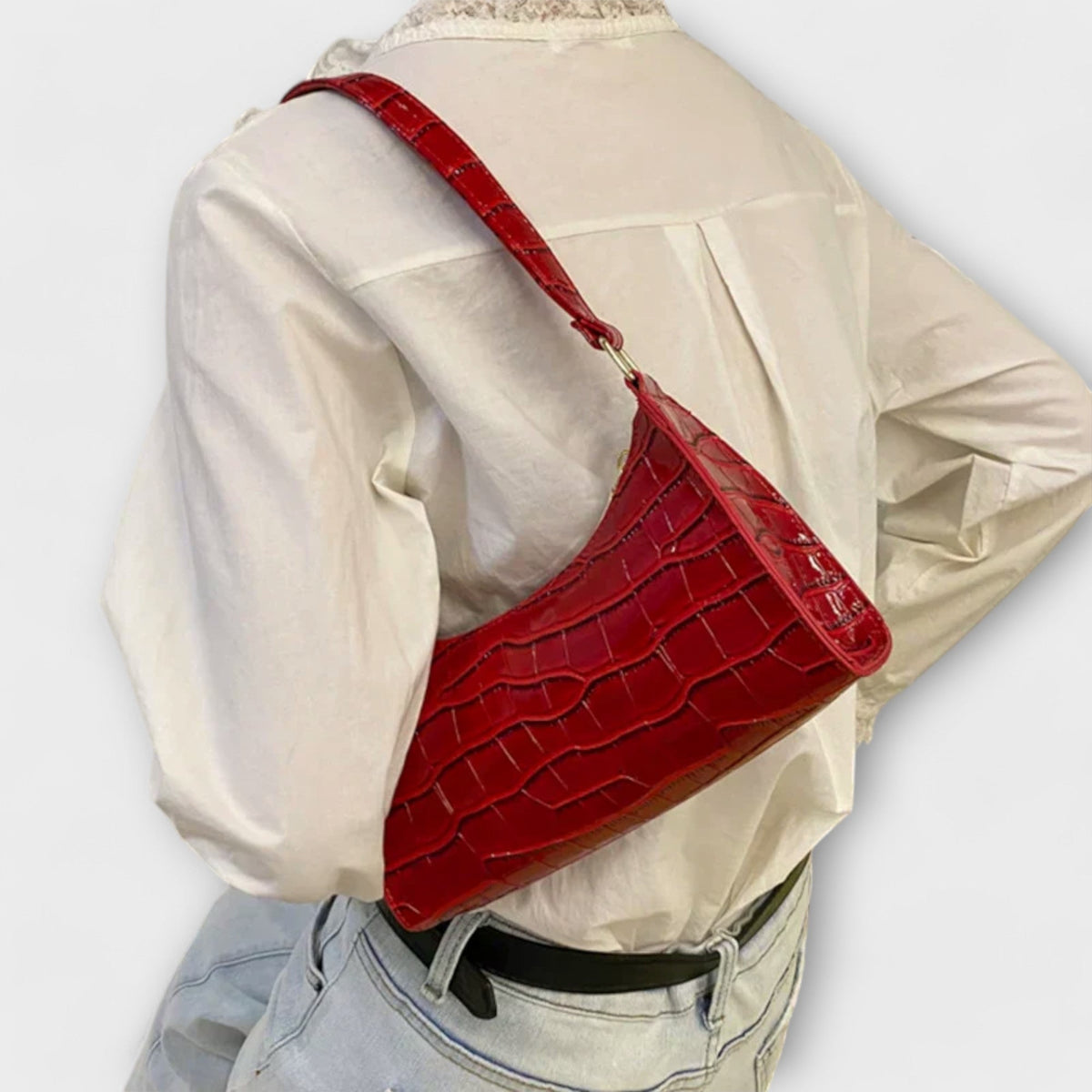 Croc Embossed Patent Baguette Shoulder Bag